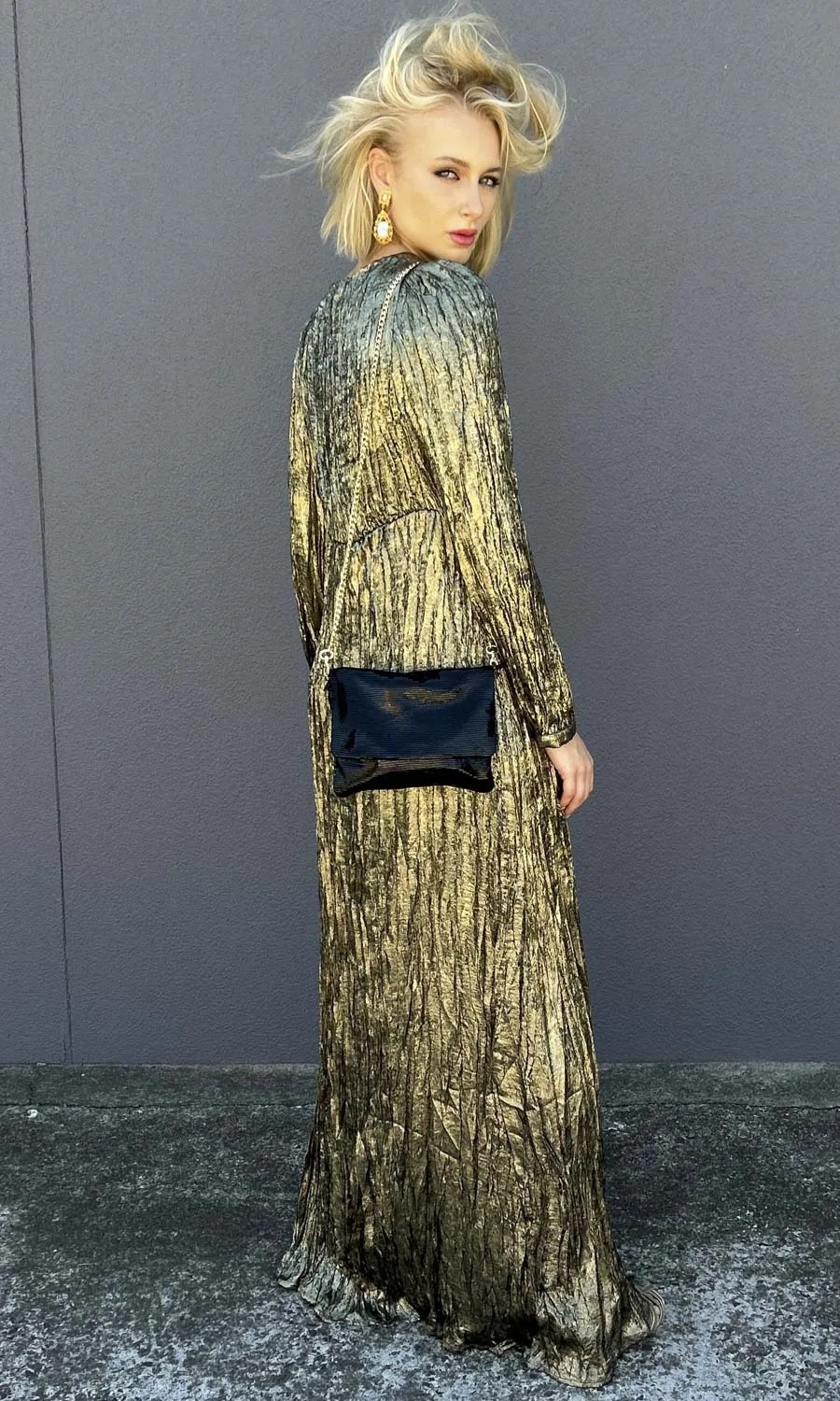 Momoni Ban Maxi Plisse Dark Gold  Dress