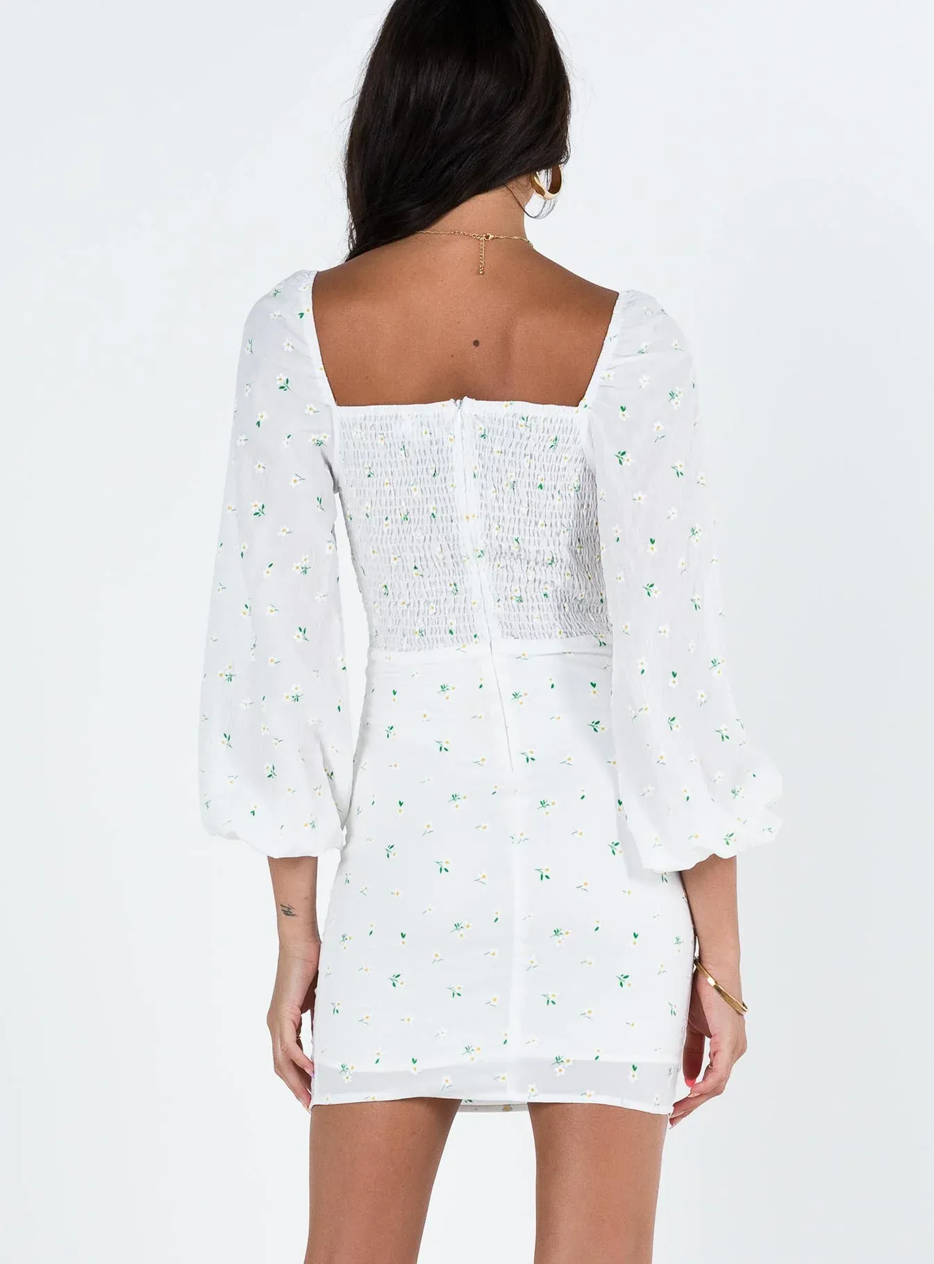 Napier Long Sleeve Mini Dress White