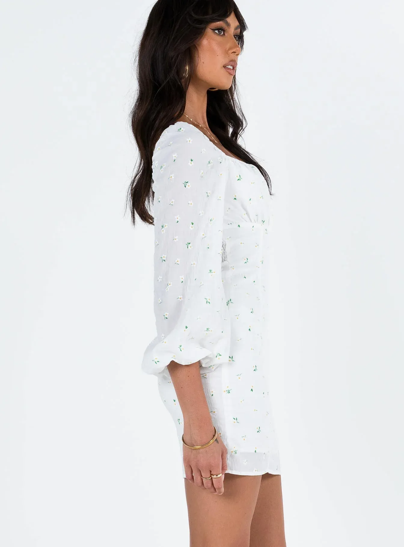 Napier Long Sleeve Mini Dress White