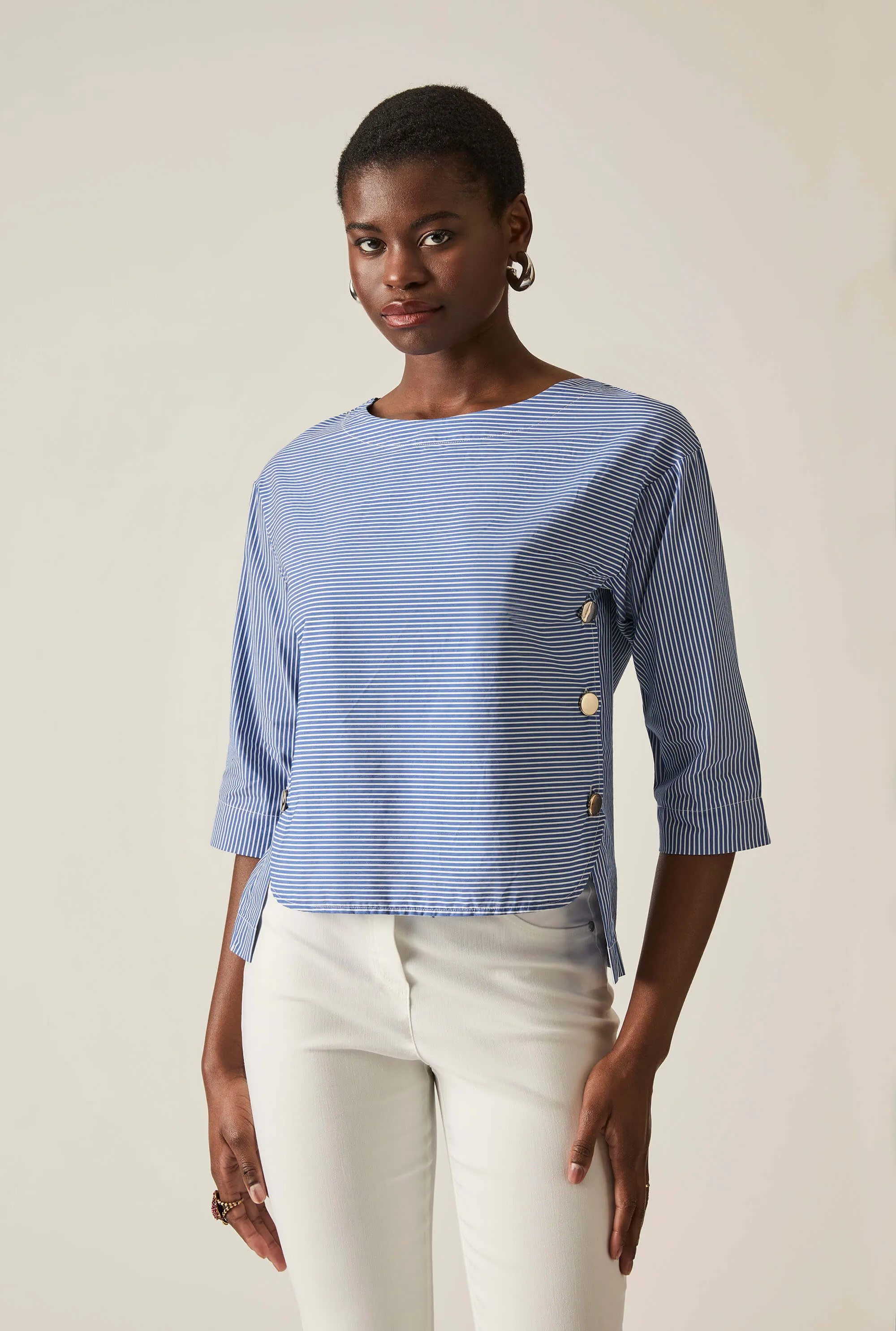 Navy Button Top
