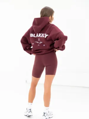 NY Crest Oversized Hoodie & Soft Shorts Set - Classic Burgundy