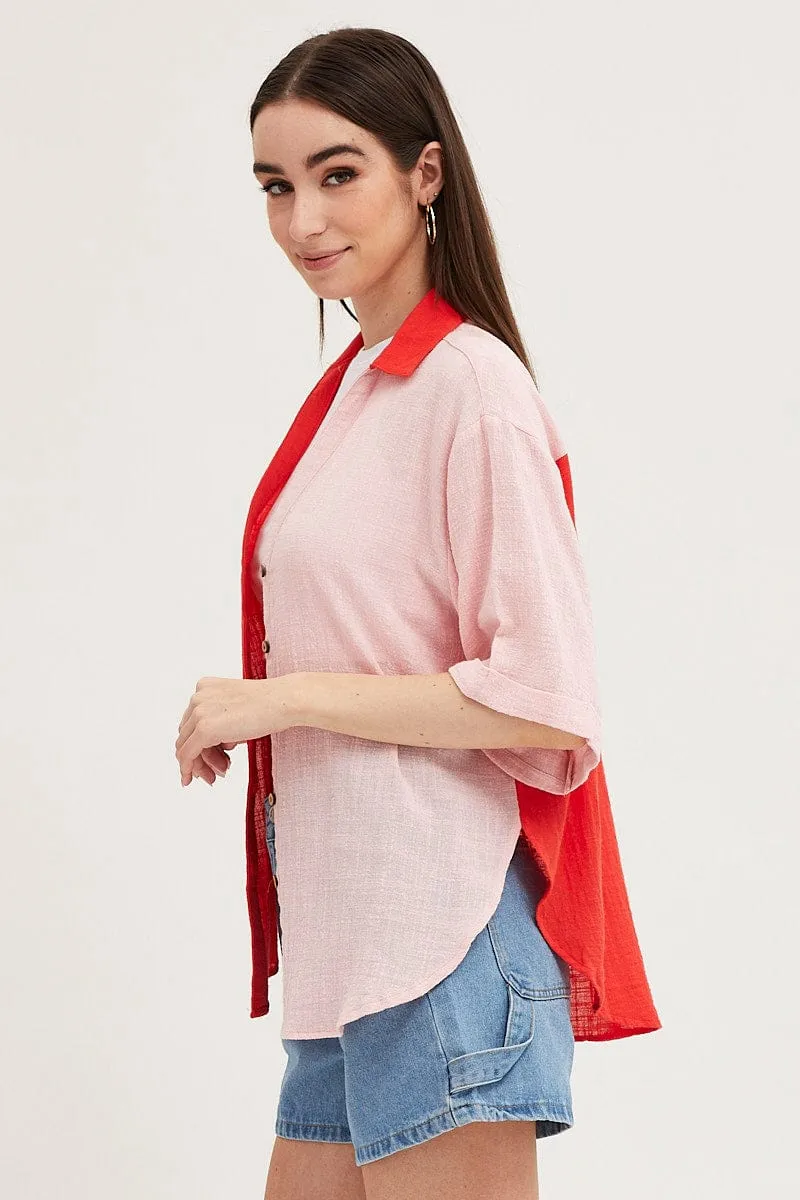 Pink Cotton Half Sleeve Relaxed Shirt