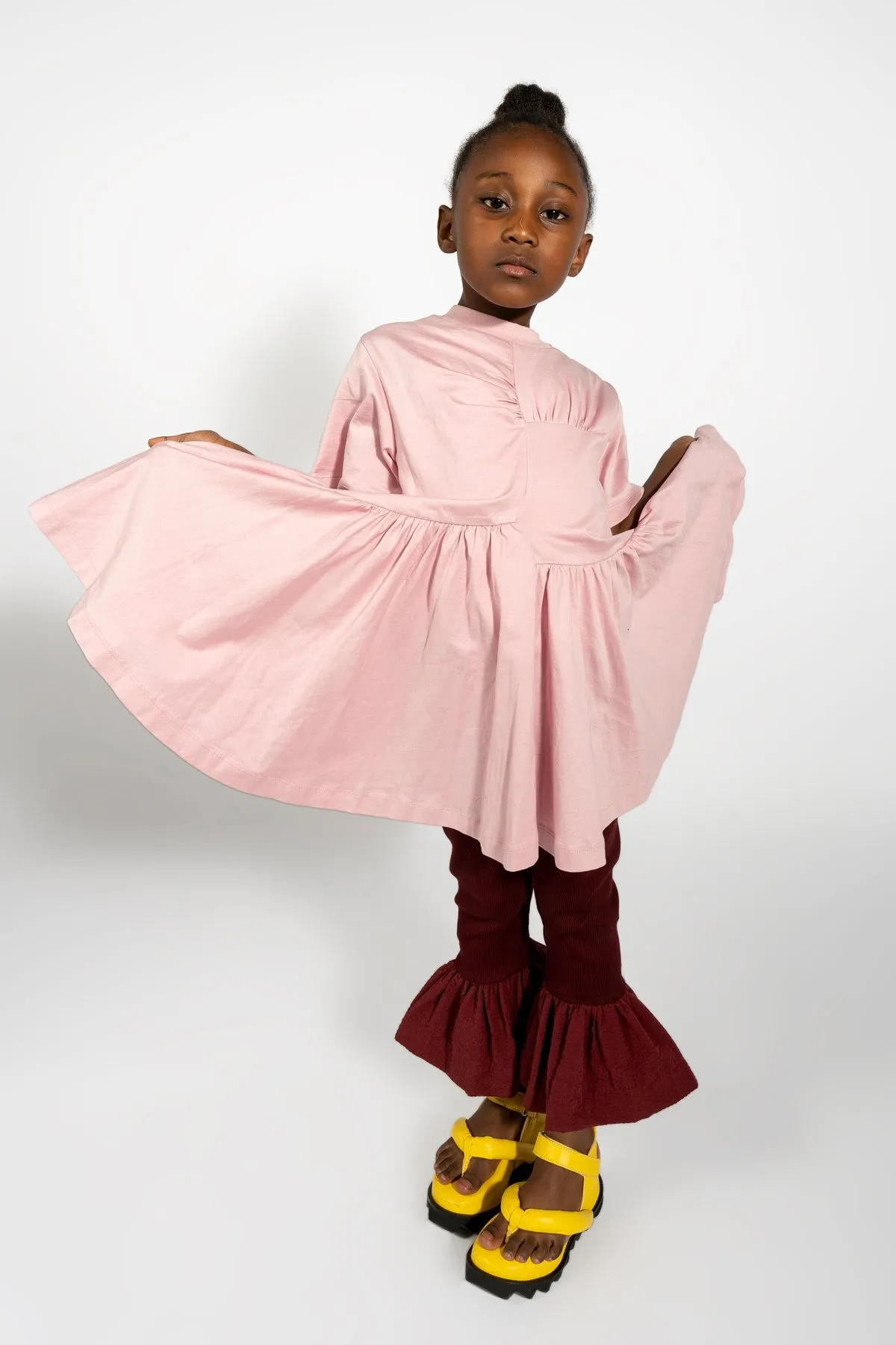 PINK GATHERED JERSEY T-SHIRT DRESS