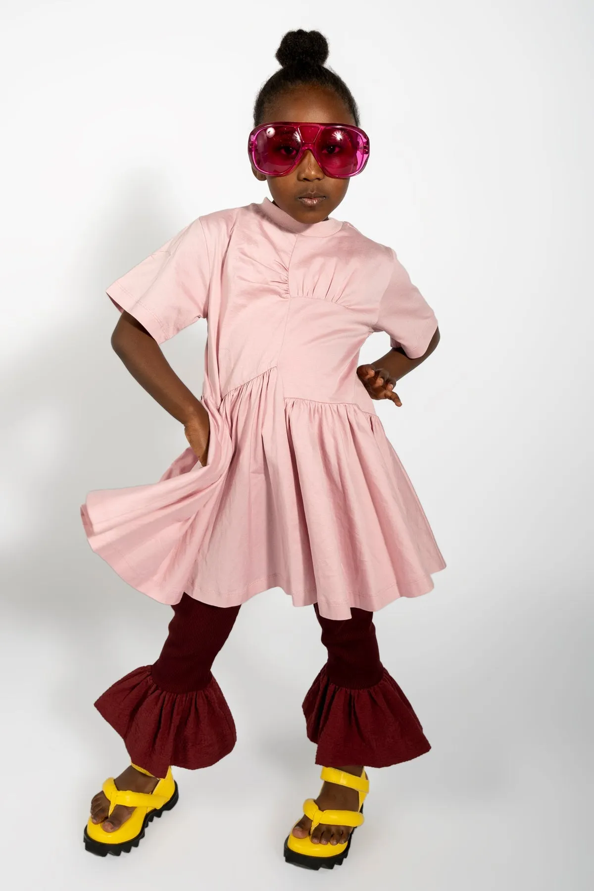 PINK GATHERED JERSEY T-SHIRT DRESS