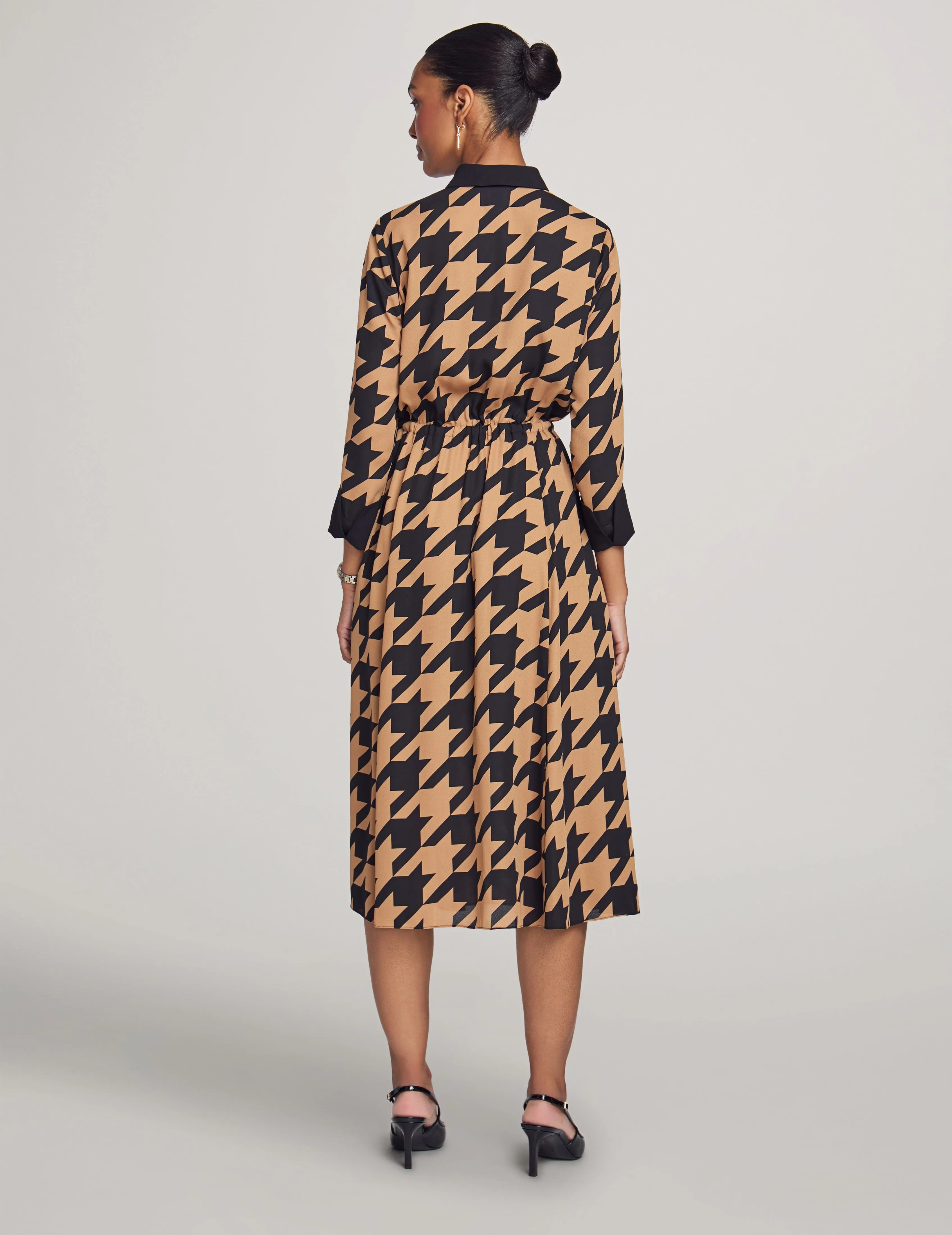 Printed Drawstring Shirt Dress- Sale