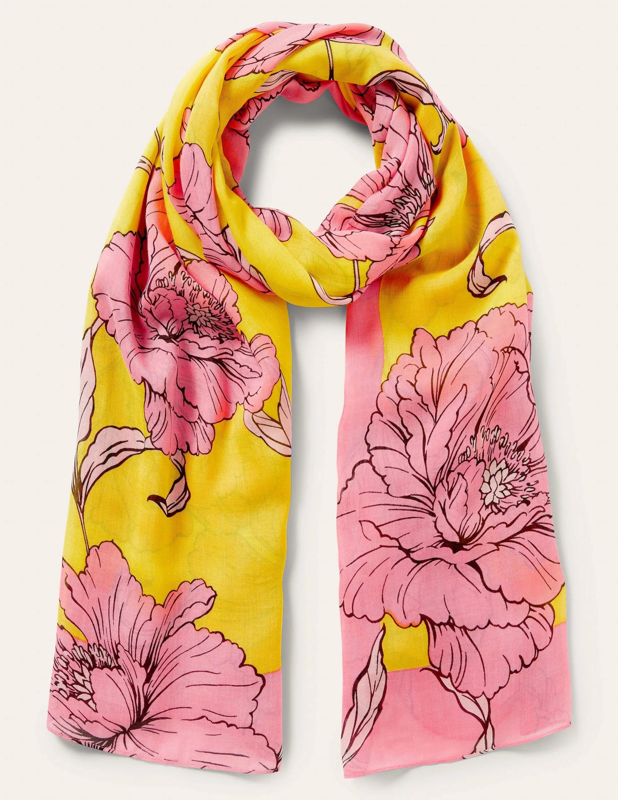 Printed Modal Scarf-Lemon Fizz. Peony Bloom