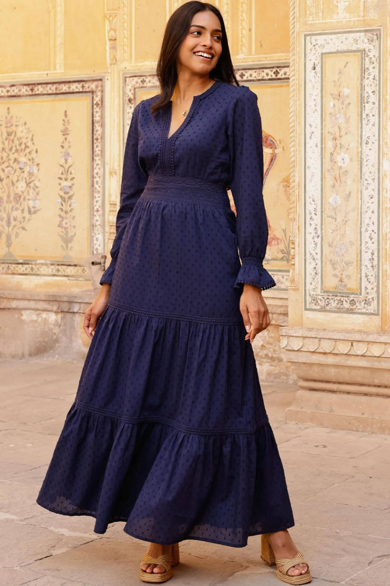 Purdie Organic Cotton Dobby Dress | Navy