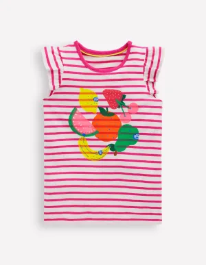 Short Sleeve Frill Logo Top-Raspberry/Soft Ivory Fruits
