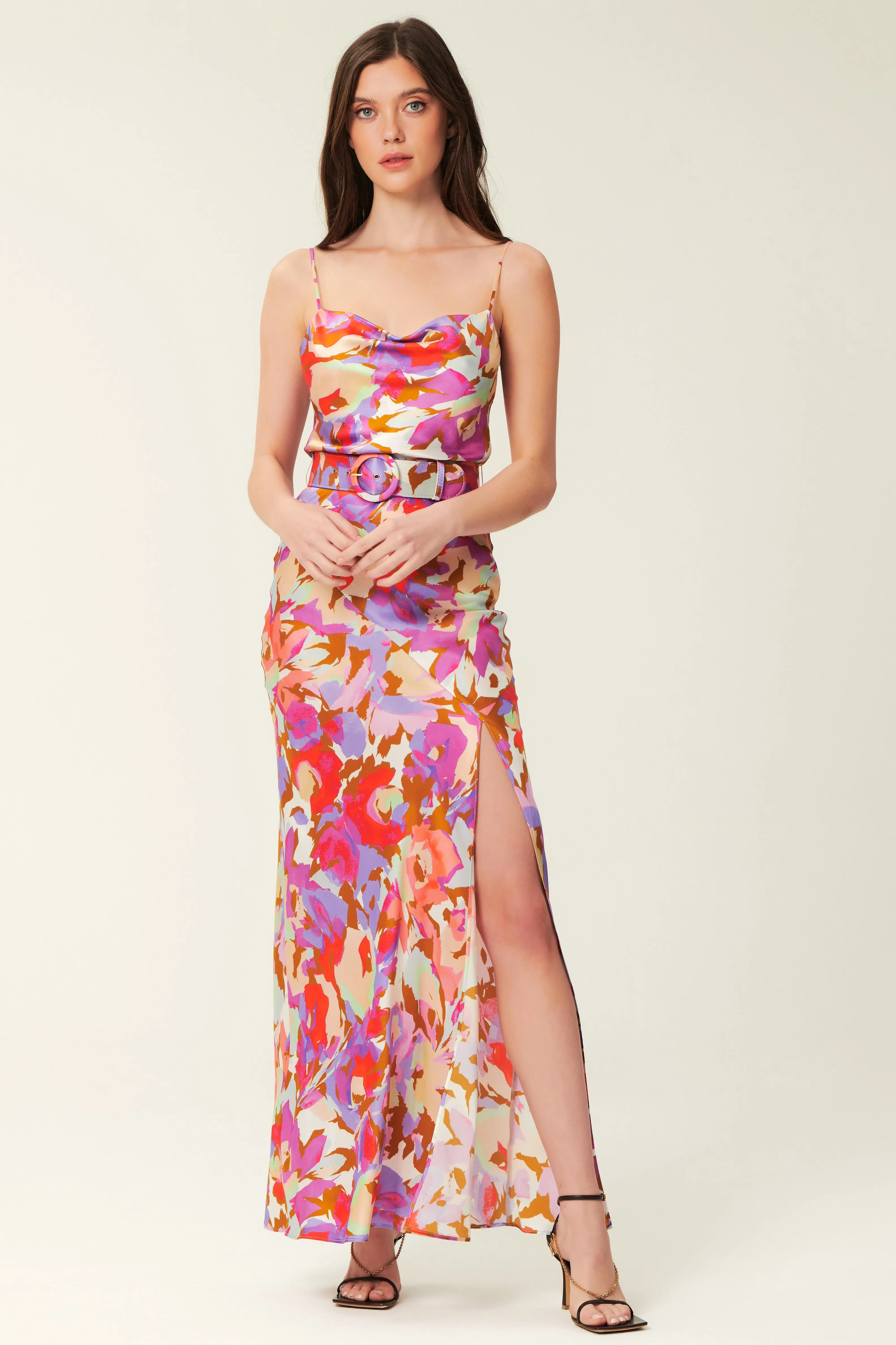 Simone Cowl Neck Dress - Abstract Floral