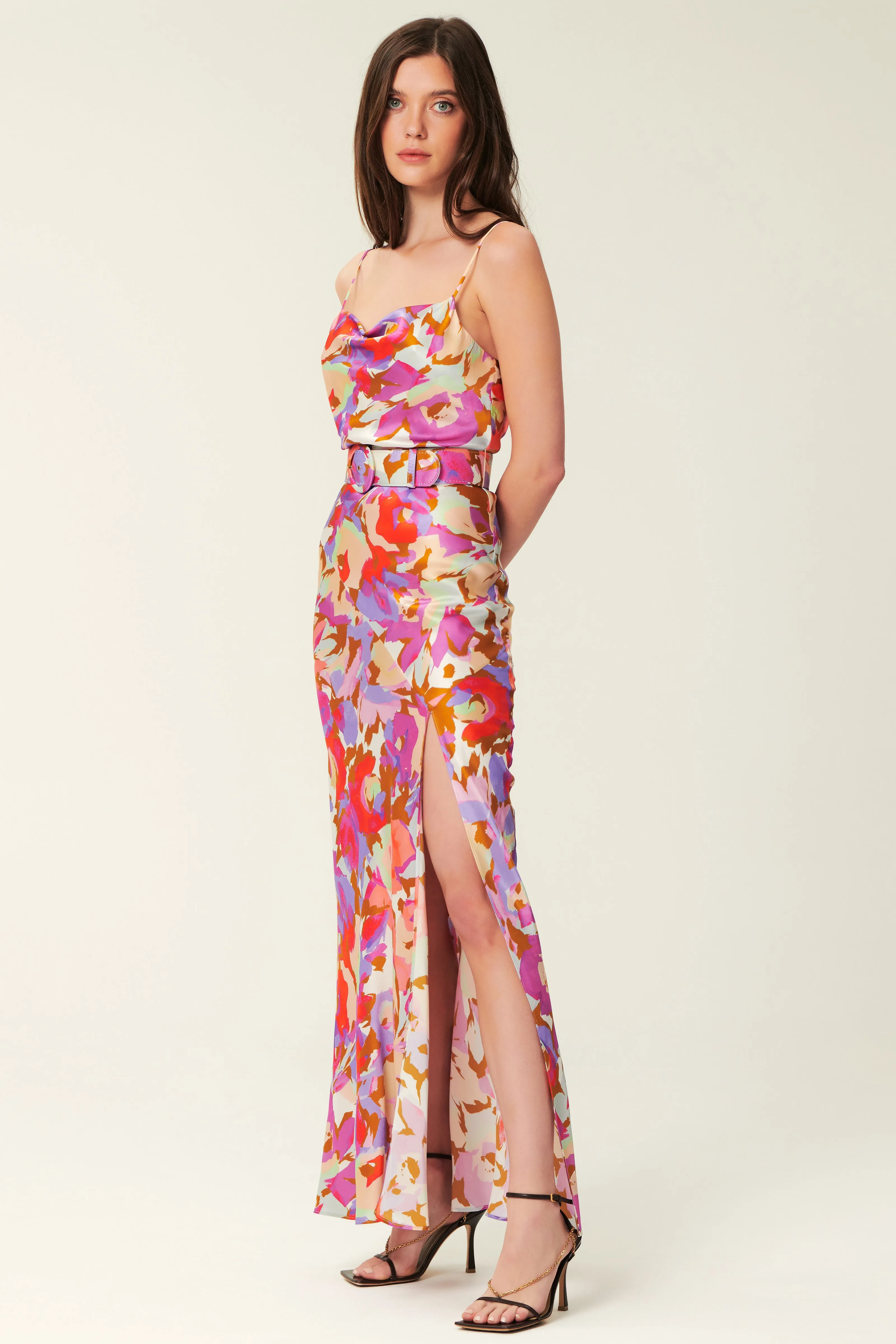 Simone Cowl Neck Dress - Abstract Floral
