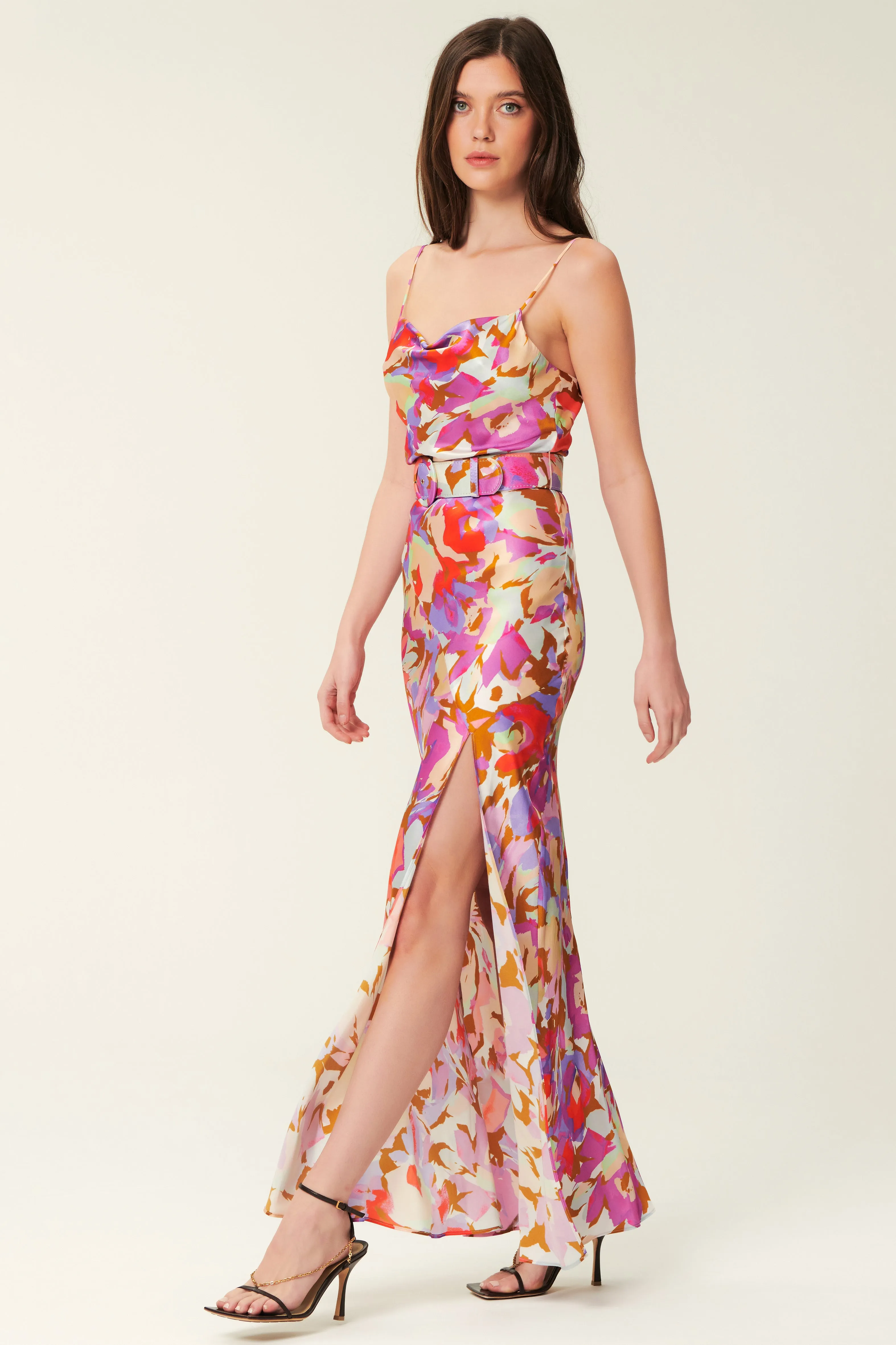 Simone Cowl Neck Dress - Abstract Floral