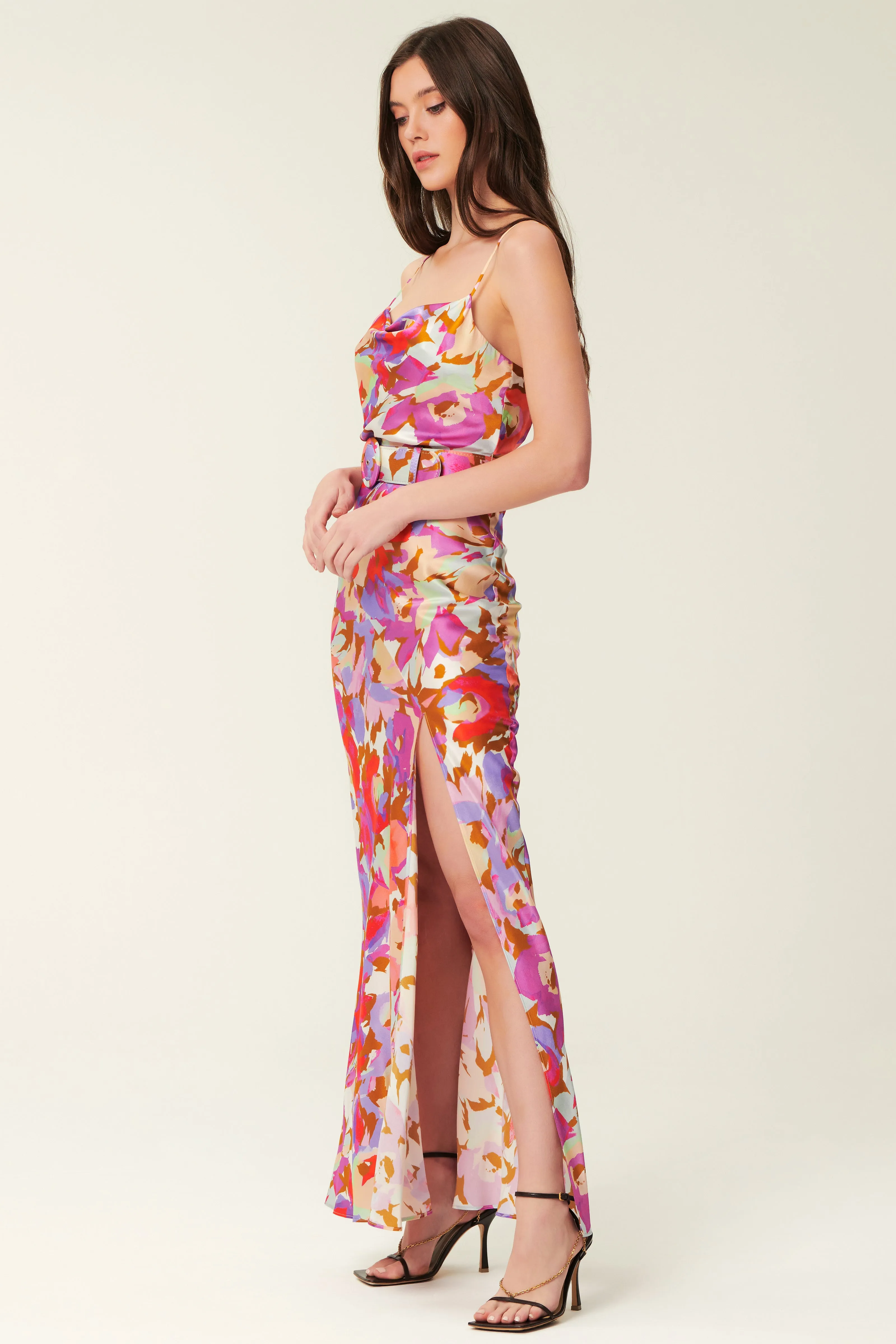 Simone Cowl Neck Dress - Abstract Floral