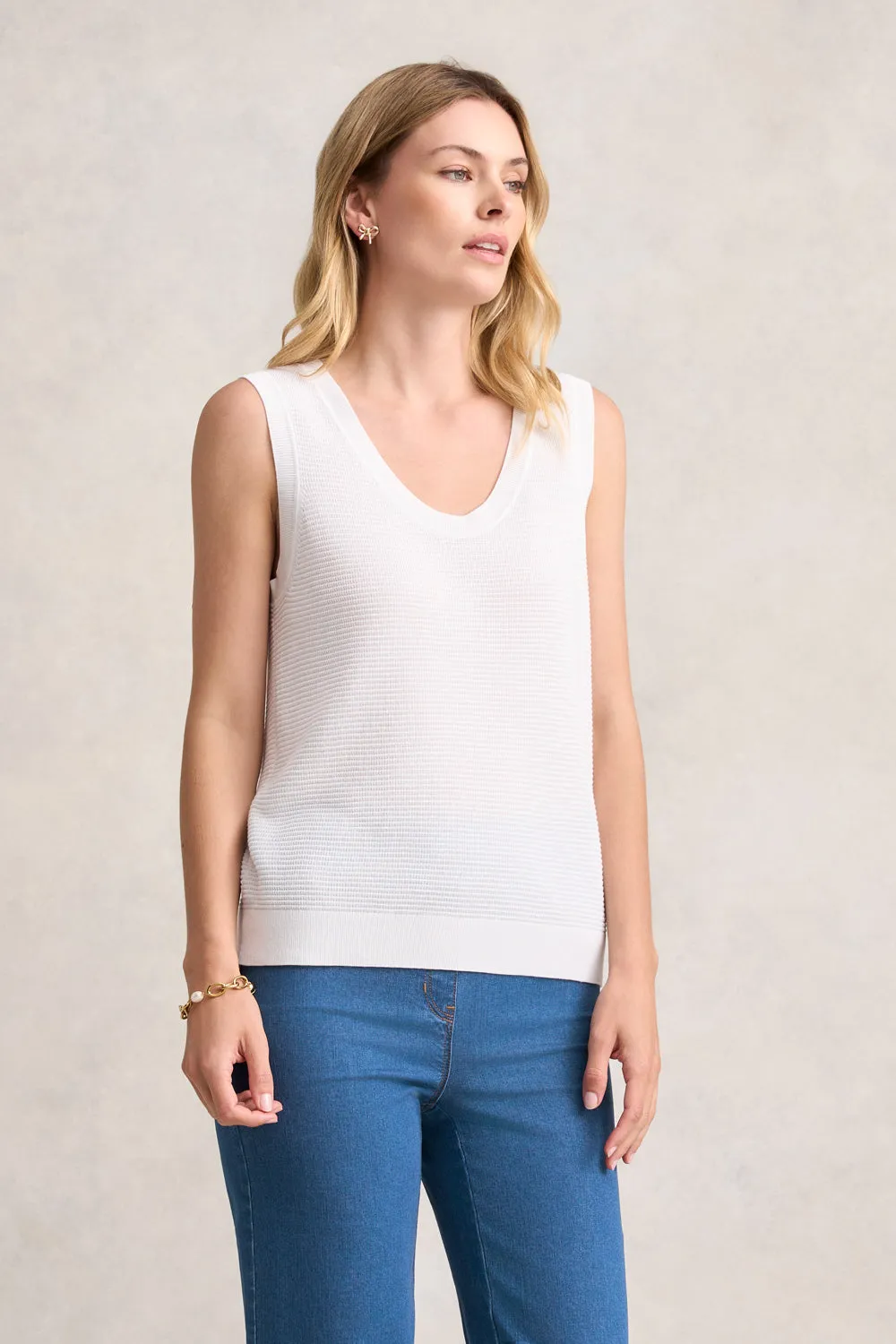 V-Neck Knit Tank - White