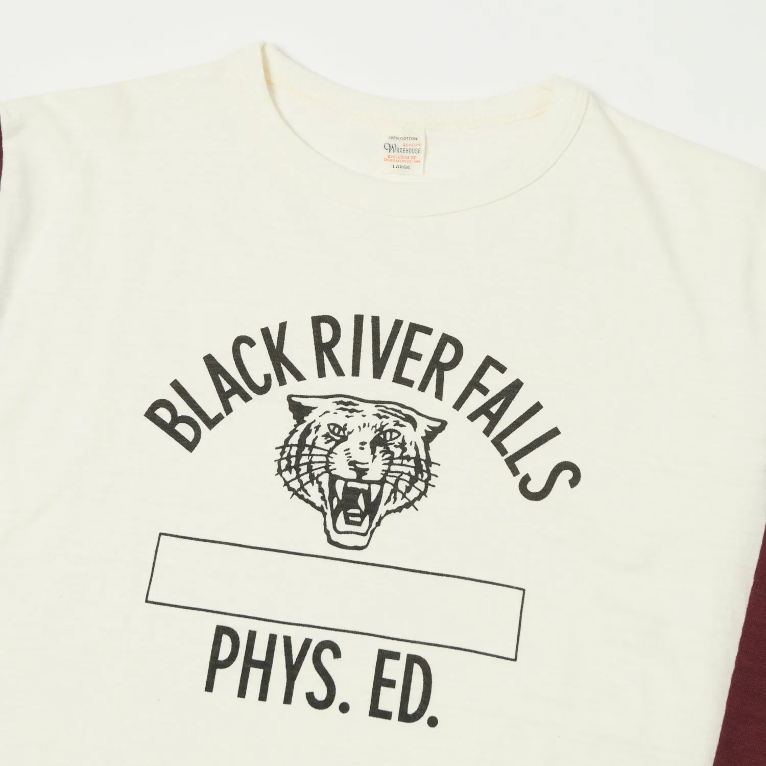Warehouse & Co 'Black River Tigers' 4800 Baseball Tee - Cream/Bordeaux