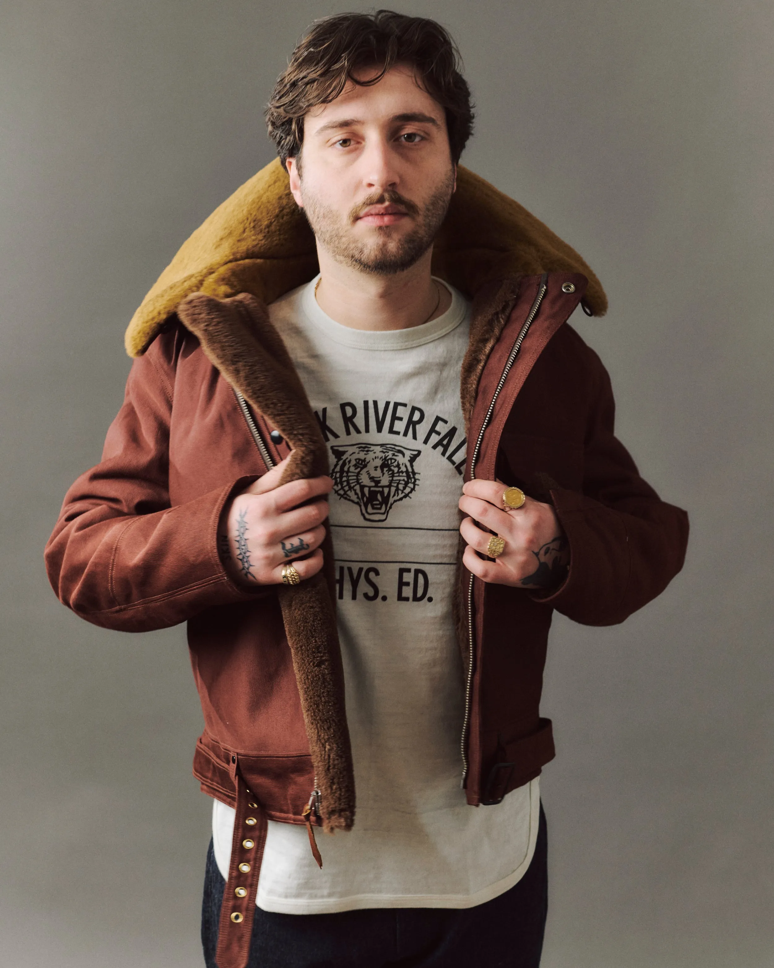 Warehouse & Co 'Black River Tigers' 4800 Baseball Tee - Cream/Bordeaux