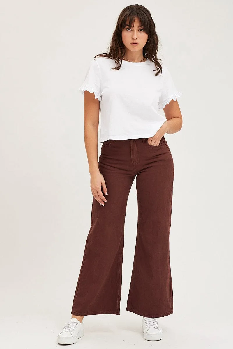 White Frill Detail T Shirt Short Sleeve