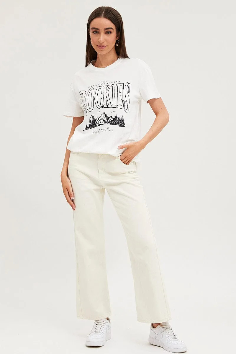 White Graphic T Shirt Short Sleeve