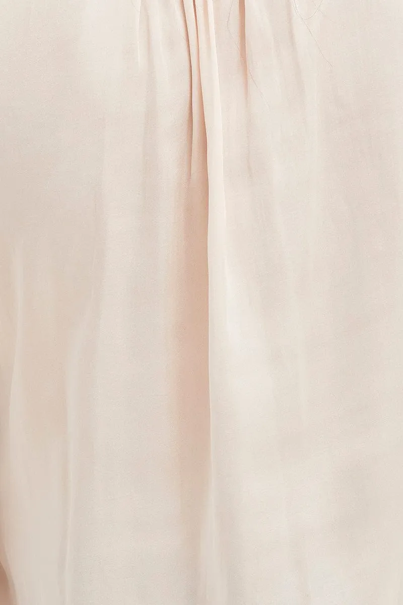 White Shirt Long Sleeve Gathered Satin