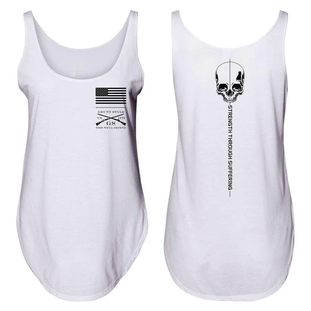 Women's Strength Through Suffering Flowy Tank - White